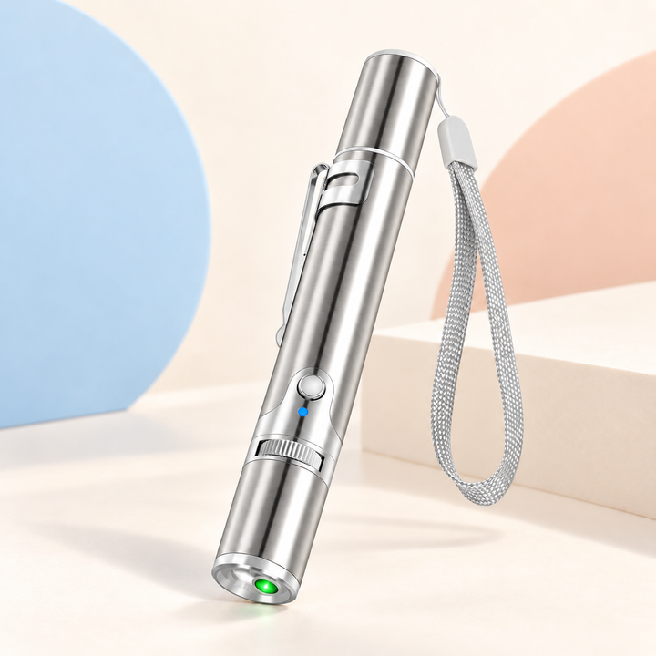 Pawtique silver rechargeable laser cat toy with green light
