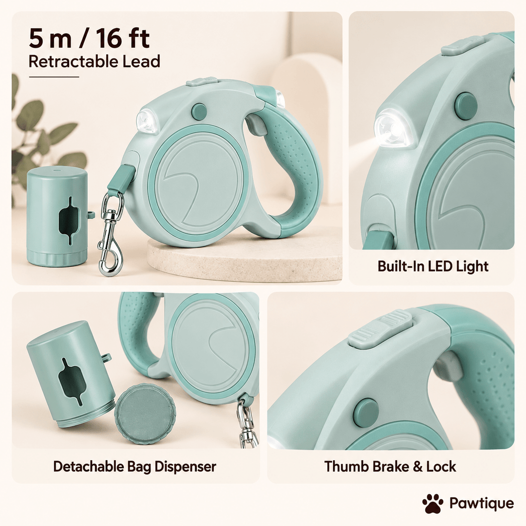 Pawtique LumiLoo™ 5m LED Retractable Dog Leash with Bag Dispenser - Pawtique