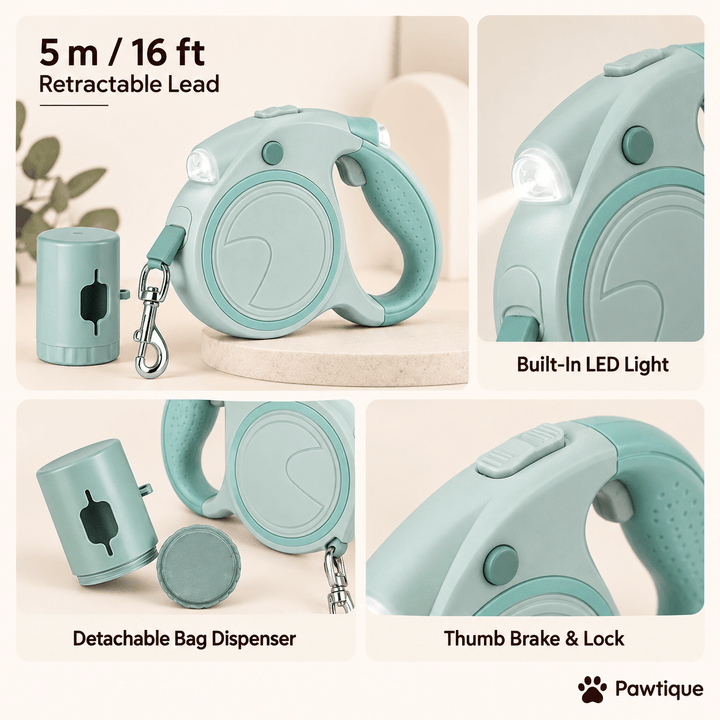 Pawtique LumiLoo™ 5m LED Retractable Dog Leash with Bag Dispenser - Pawtique