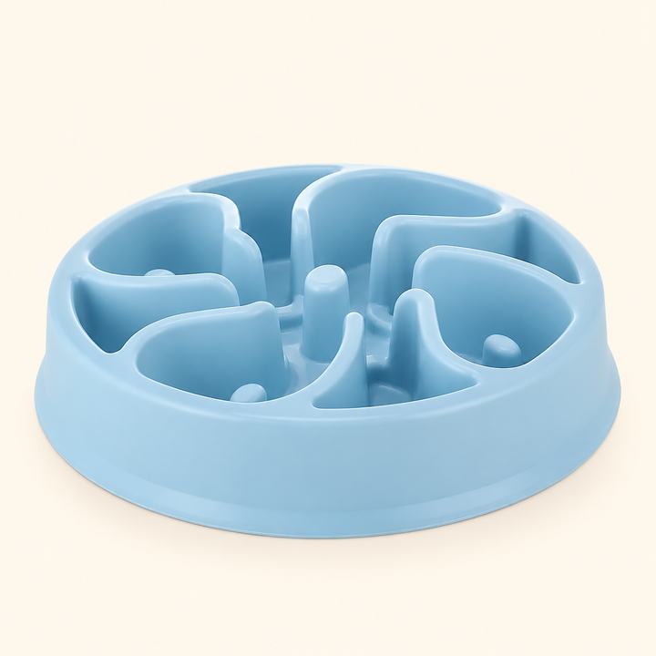 Sky Blue slow-feeder dog bowl with curved ridges and rounded posts