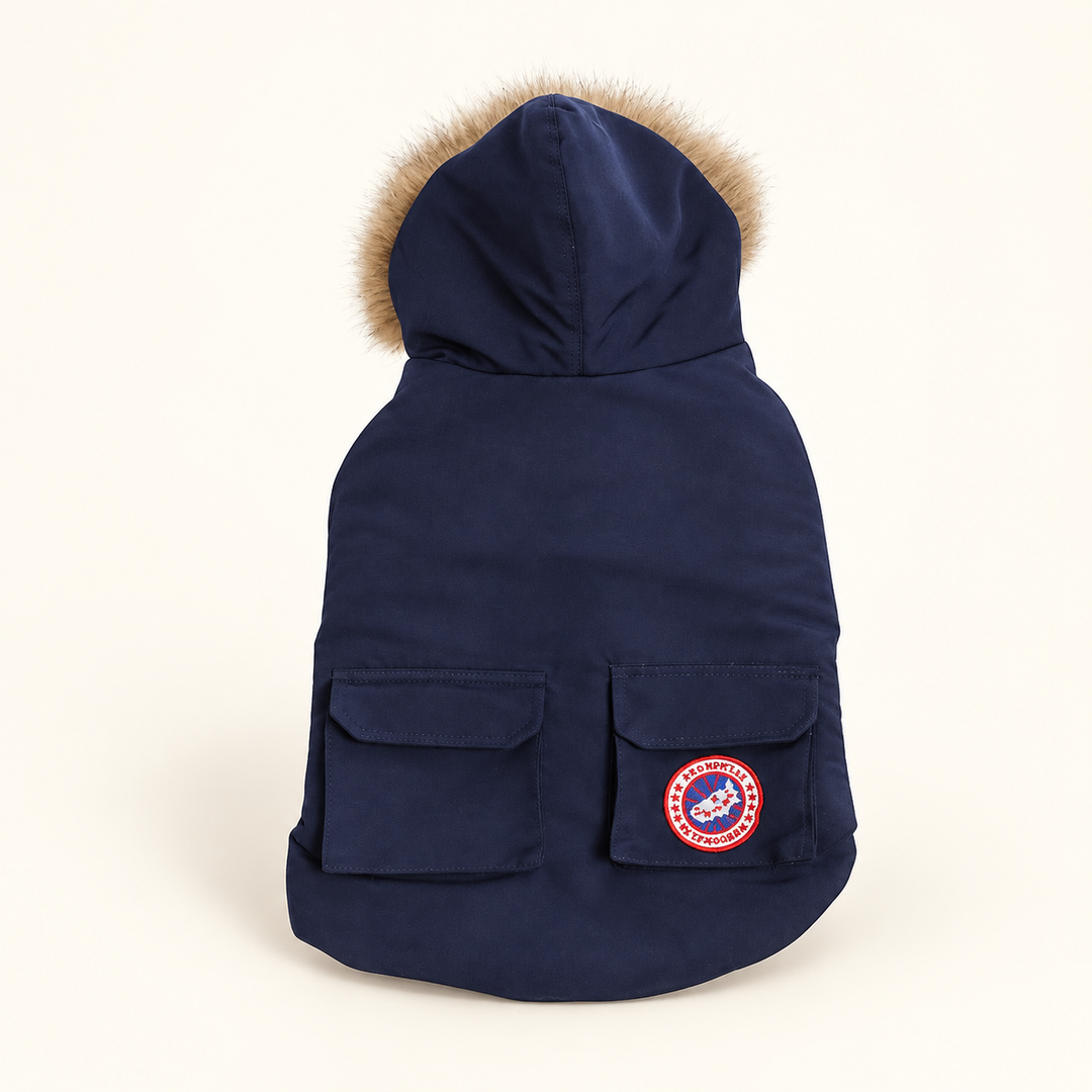 Pawtique NorthPuff hooded dog parka vest in Midnight Navy
