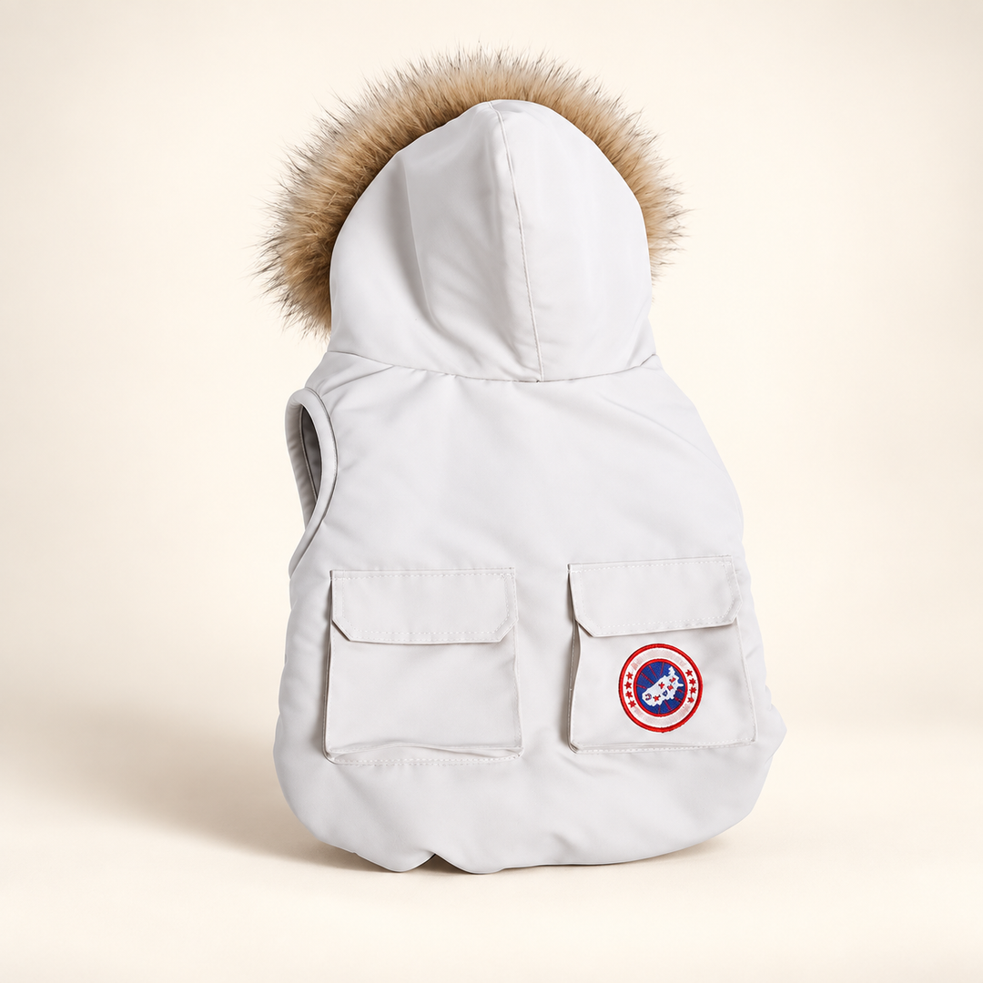 Pawtique NorthPuff hooded dog parka vest in Snow White