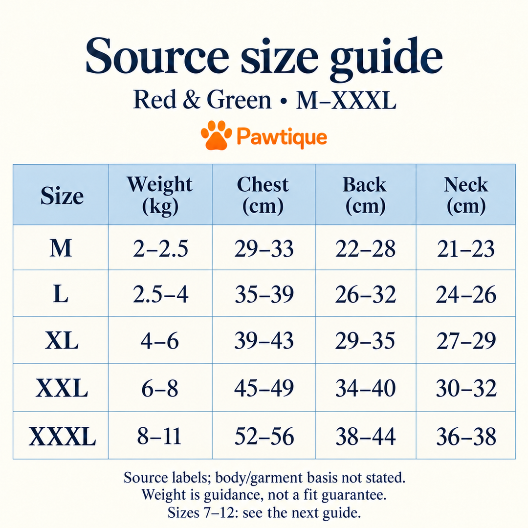 Colorfield source size guide M through XXXL; body or garment measurement basis not stated