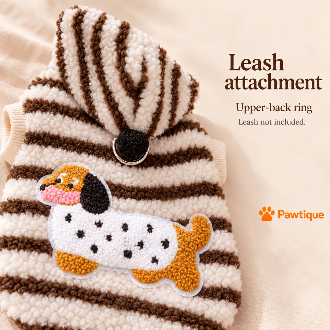 Doxie Stripe black style upper-back metal leash attachment ring and dachshund applique; leash not included
