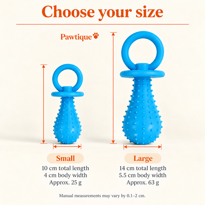 Small 10 cm by 4 cm, approximately 25 g; Large 14 cm by 5.5 cm, approximately 63 g. Measurements may vary by 0.1–2 cm.
