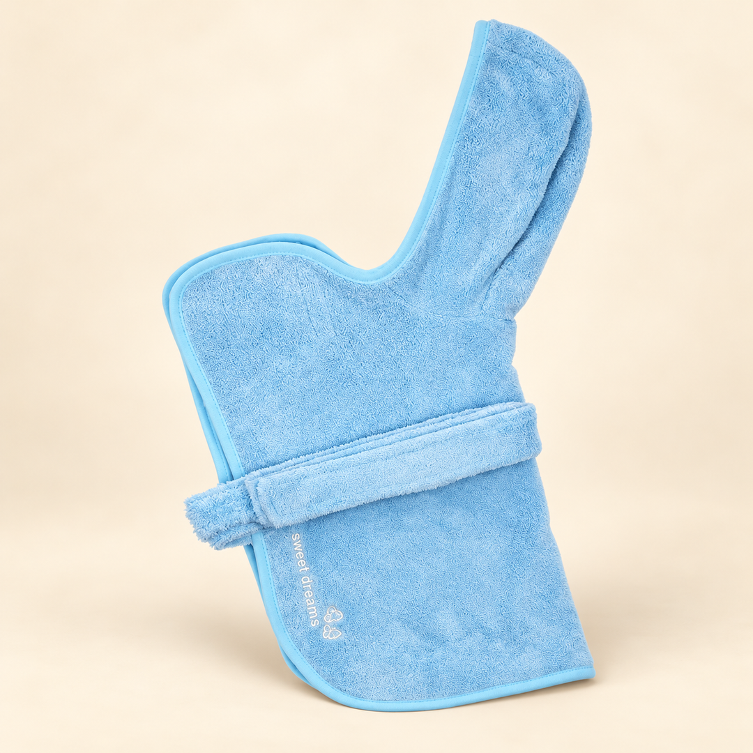 Blue Pastel hooded pet bathrobe with original sweet dreams embroidery and fabric waist belt