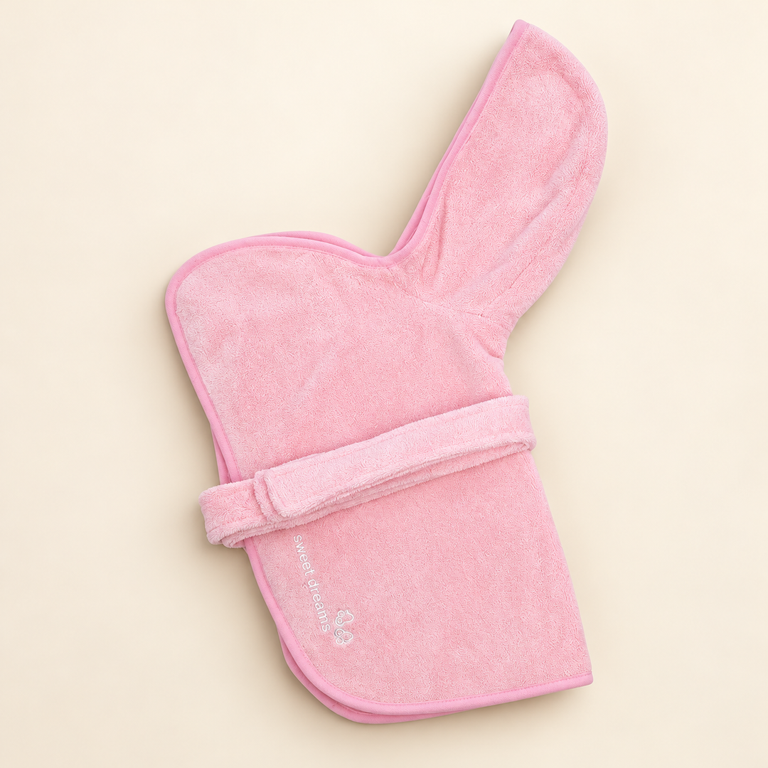 Pink Pastel hooded pet bathrobe with original sweet dreams embroidery and fabric waist belt