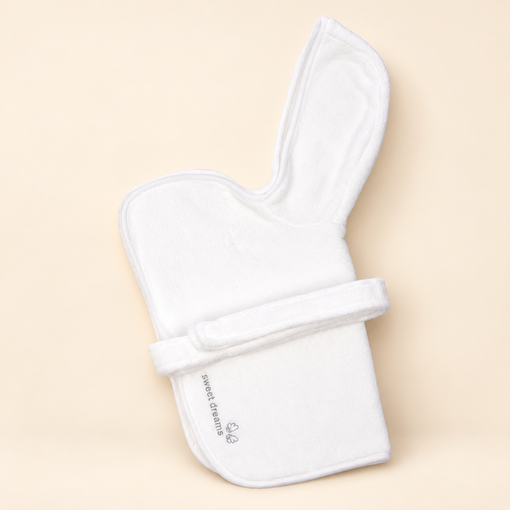 White Pastel hooded pet bathrobe with original sweet dreams embroidery and fabric waist belt