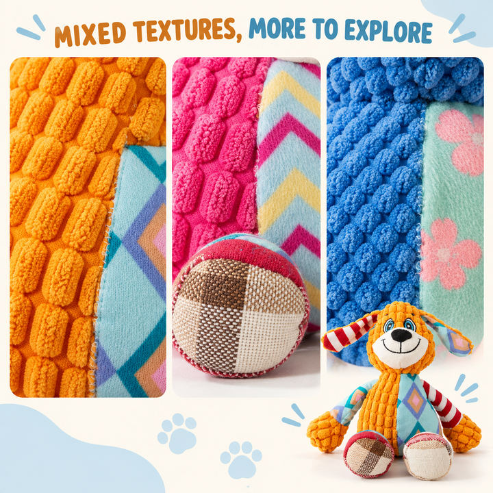 Pawtique PatchPals™ Textured Squeaky Plush Dog Toy - Pawtique