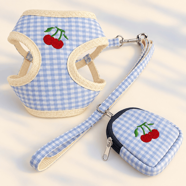 Pawtique PicnicPatch™ Fruit Gingham Harness, Leash &amp; Pouch Set - Pawtique