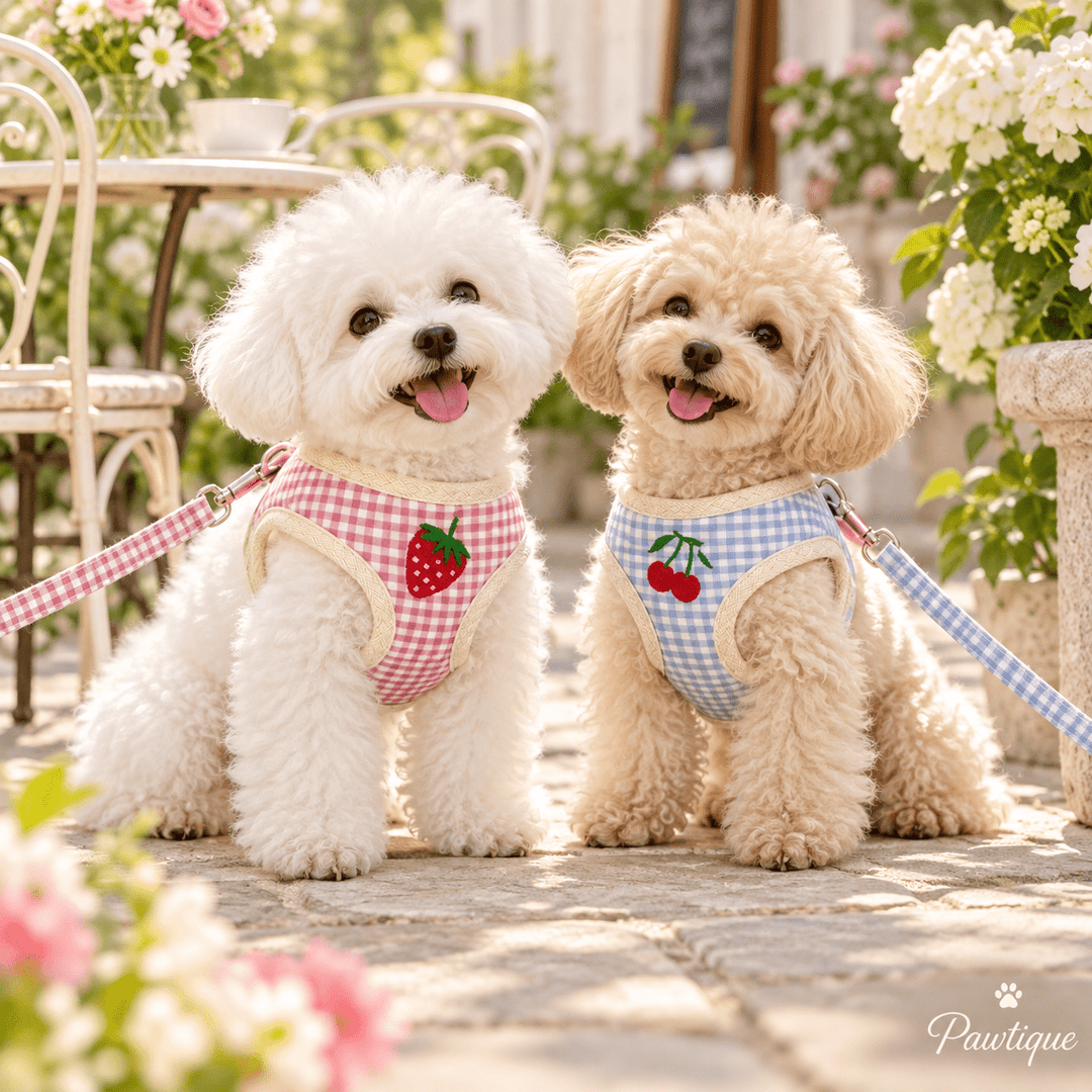 Pawtique PicnicPatch™ Fruit Gingham Harness, Leash &amp; Pouch Set - Pawtique