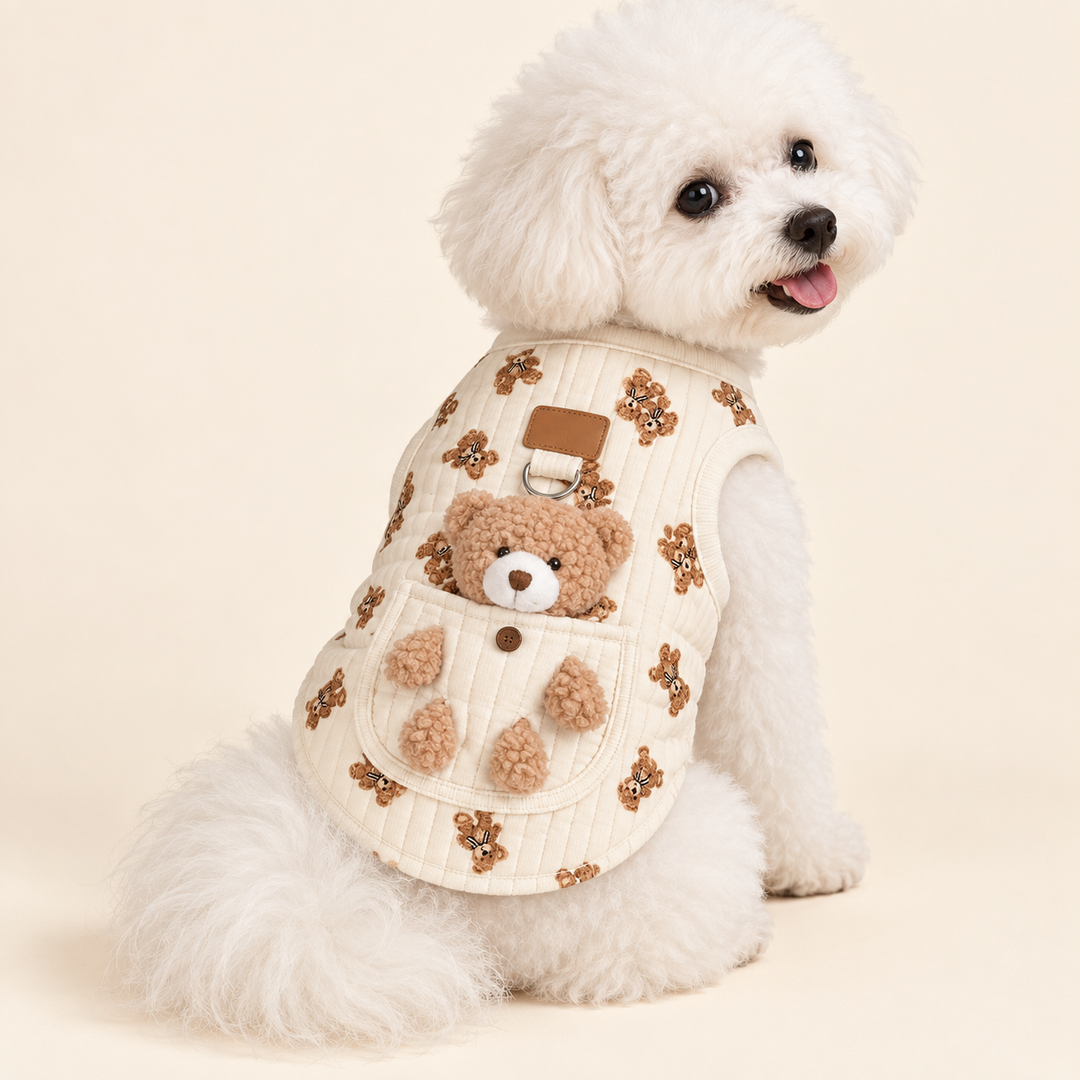 Pawtique PocketBear quilted dog vest in Bear Print