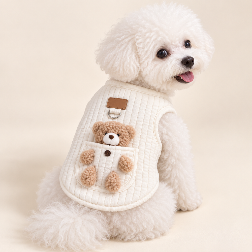 Pawtique PocketBear quilted dog vest in Solid White