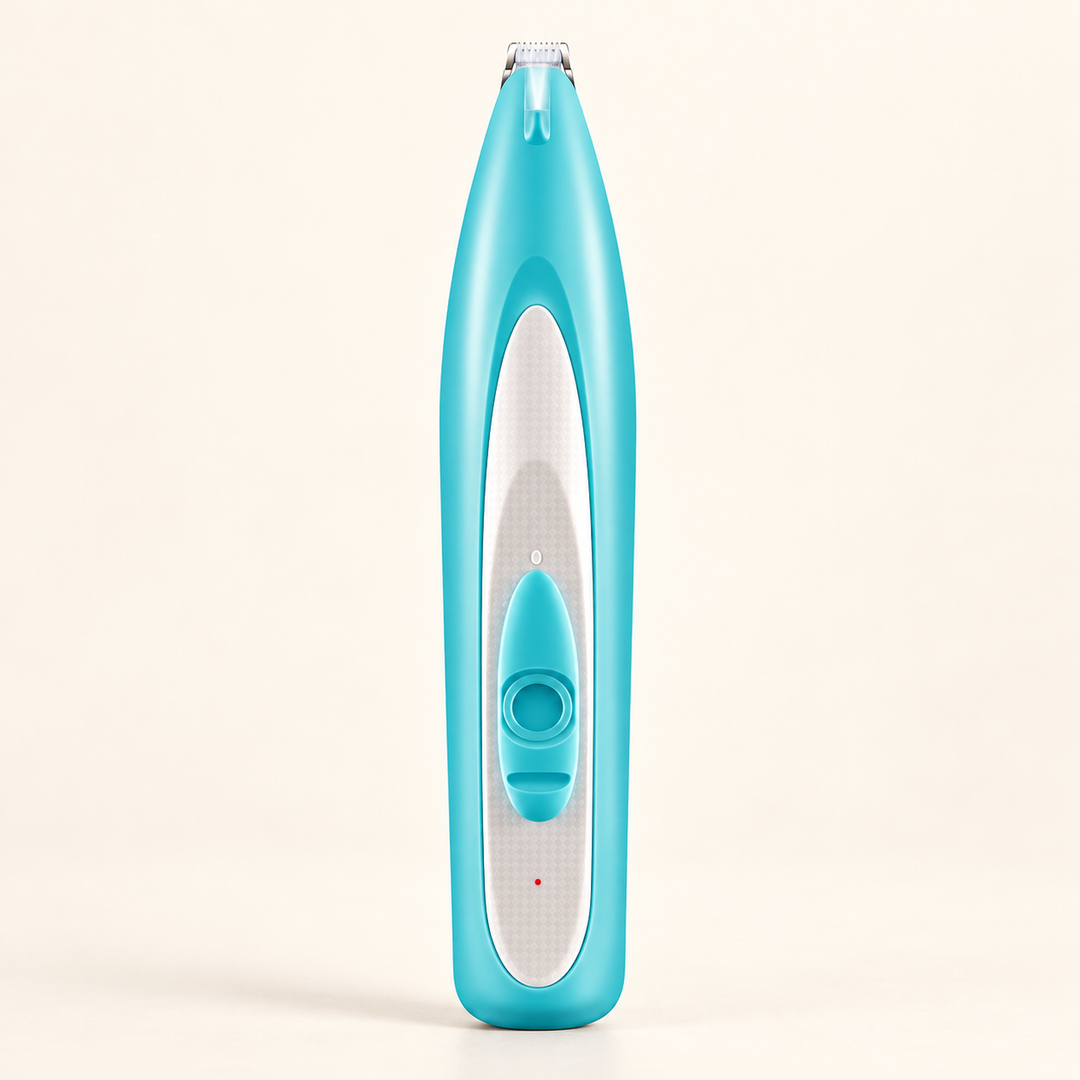 Aqua Blue classic pet detail trimmer with narrow blade, translucent near-blade piece and slider control