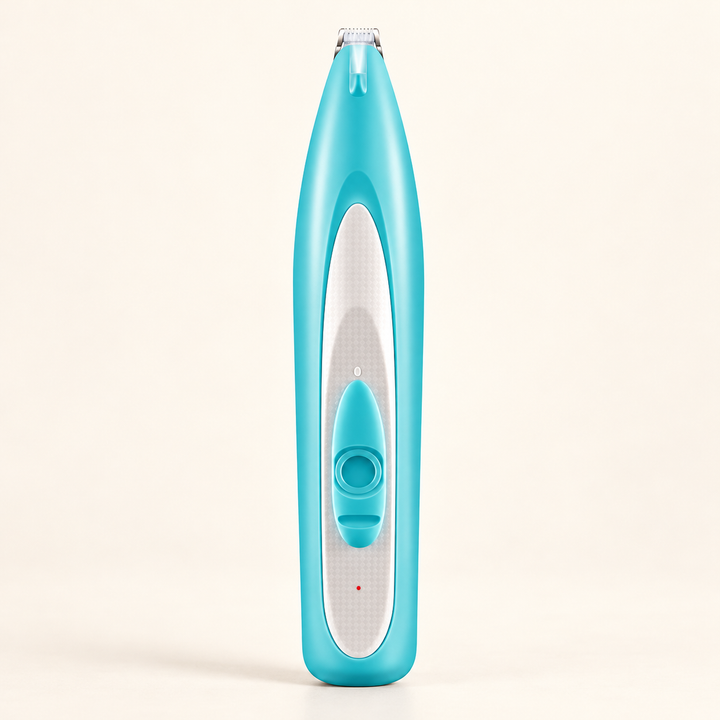 Aqua Blue classic pet detail trimmer with narrow blade, translucent near-blade piece and slider control