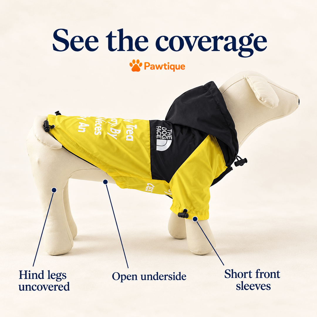 Yellow jacket coverage, showing uncovered hind legs, open underside and short front sleeves