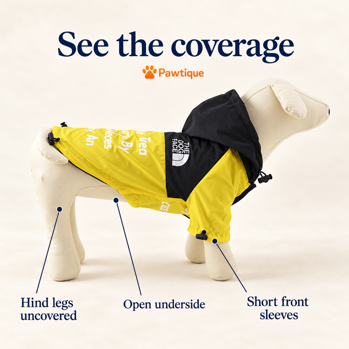 Yellow jacket coverage, showing uncovered hind legs, open underside and short front sleeves