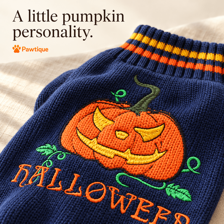 Pawtique Pumpkin Knit embroidery detail