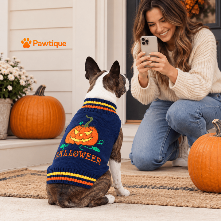 Pawtique Pumpkin Knit seasonal photo moment