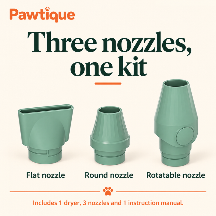 Pawtique QuietFlow included flat, round and rotatable nozzles with supplier package contents