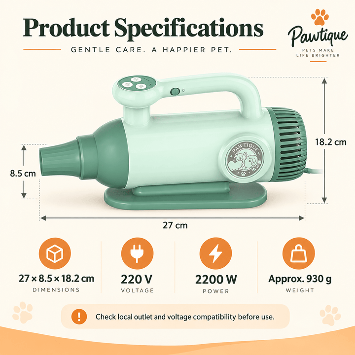Pawtique QuietFlow™ 220V High-Velocity Pet Dryer - Pawtique