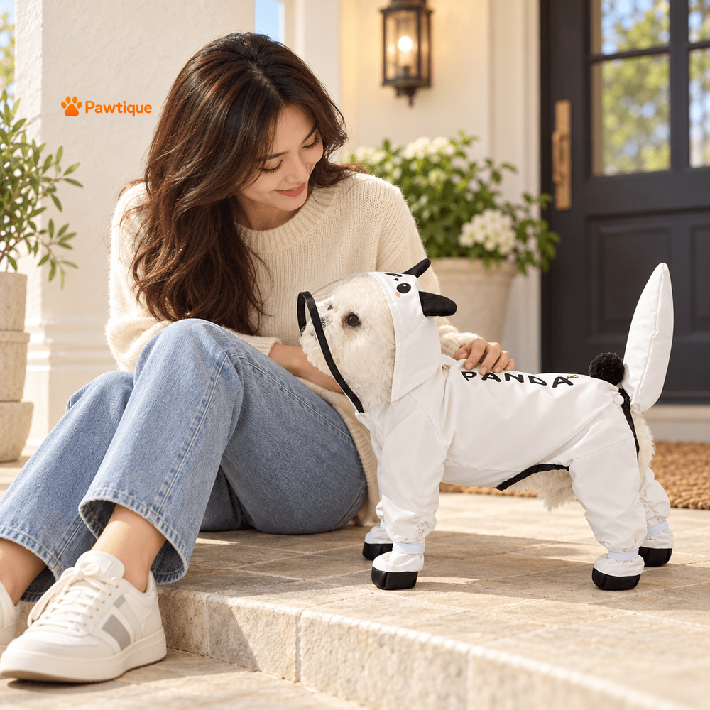 Pawtique hooded raincoat companion scene