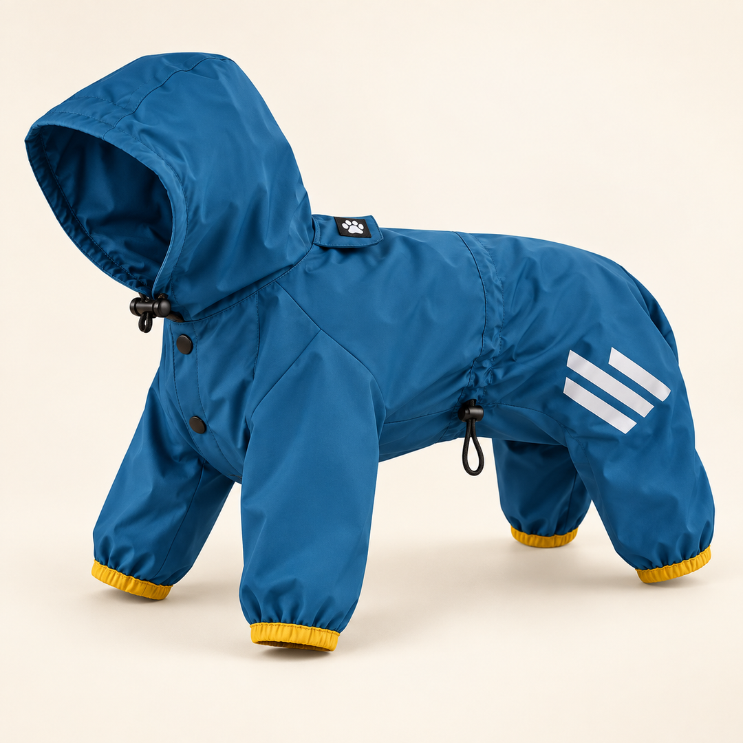 Pawtique RainRover full-coverage dog raincoat in lake blue