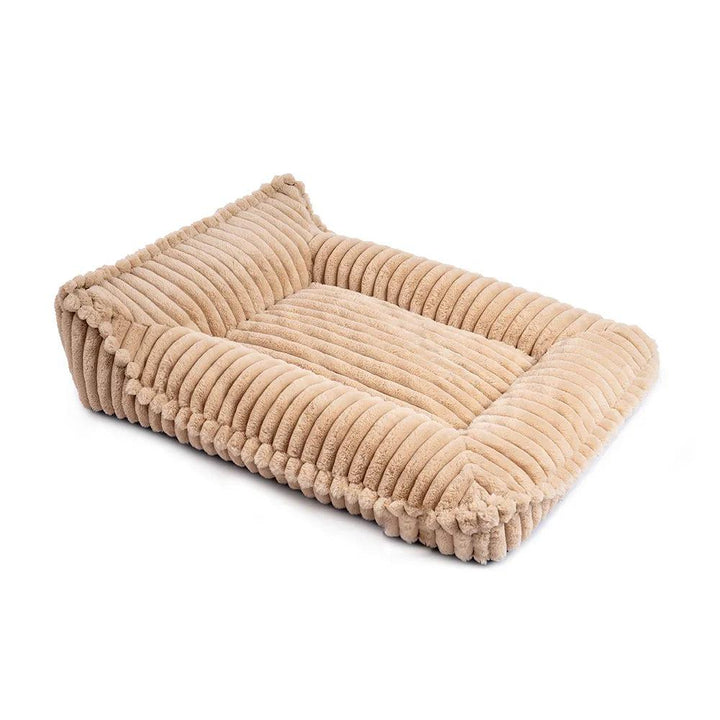 Khaki ribbed plush bolster dog bed
