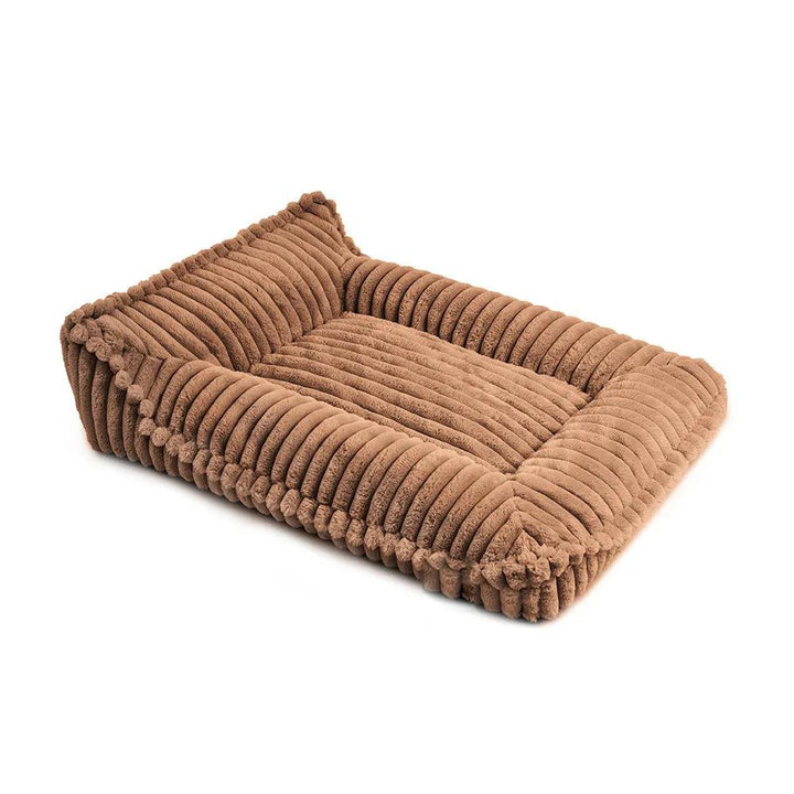 Brown ribbed plush bolster dog bed