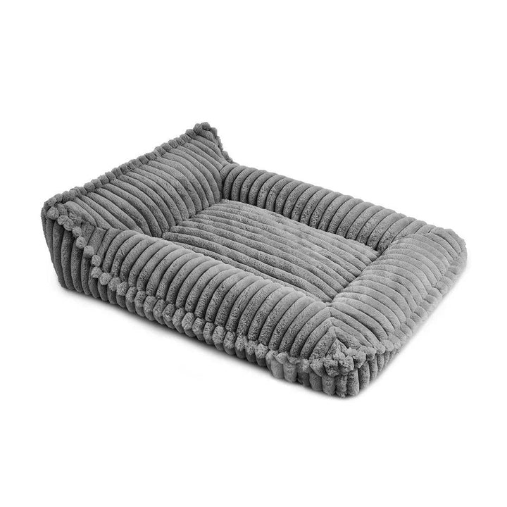 Gray ribbed plush bolster dog bed