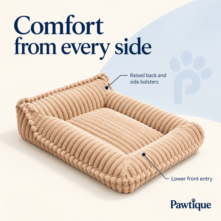 Pawtique RibNest™ Plush Bolster Dog Sofa Bed - Pawtique
