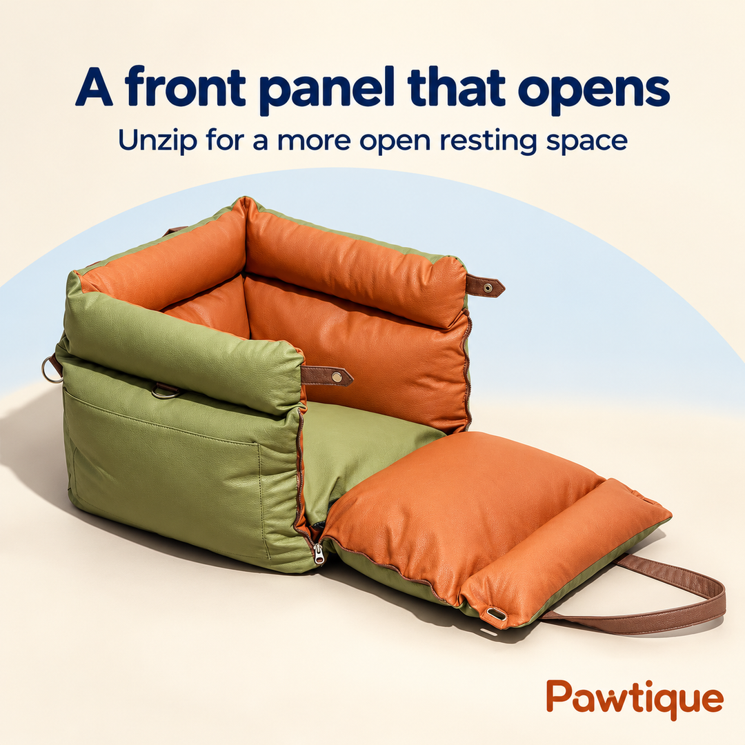 Olive Green RoadNest with its zip-down front panel opened on a stable surface