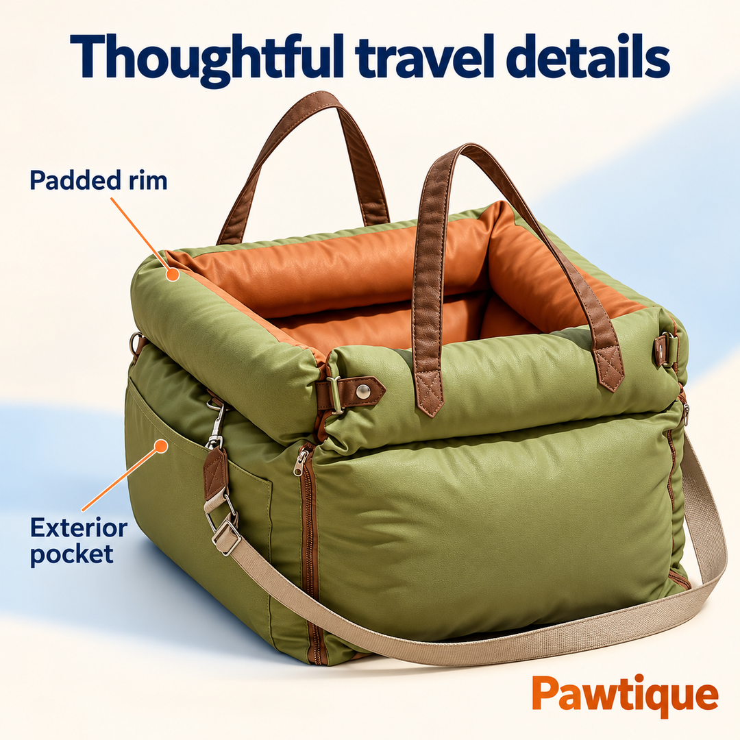 Olive Green RoadNest close-up identifying the padded rim and exterior side pocket