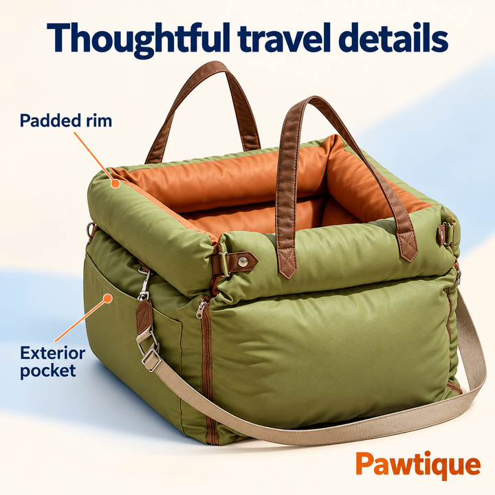 Olive Green RoadNest close-up identifying the padded rim and exterior side pocket
