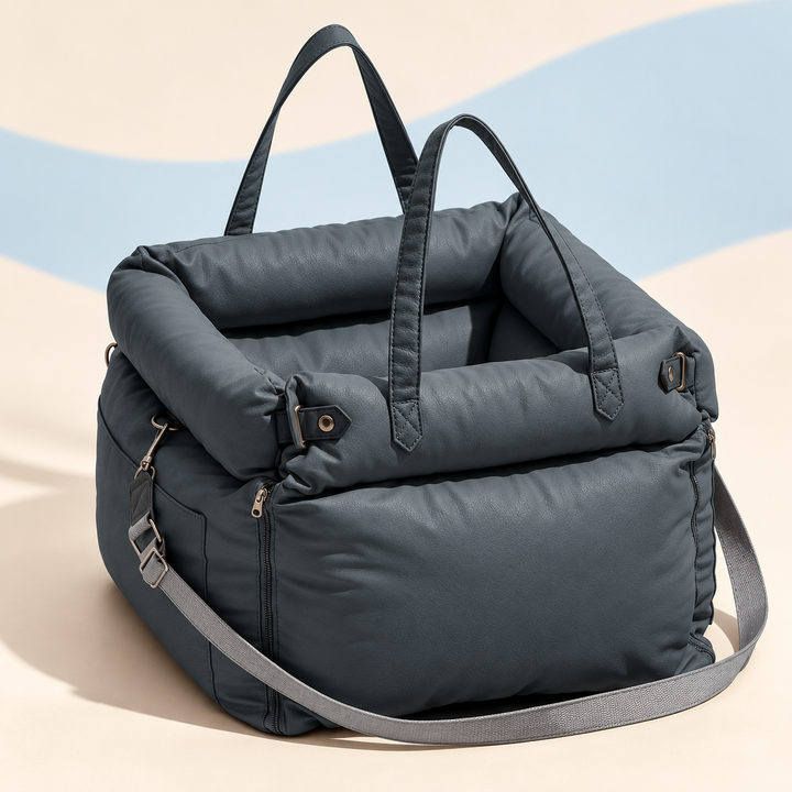 Slate Blue RoadNest padded car seat and carrier with matching lining, twin handles and detachable shoulder strap