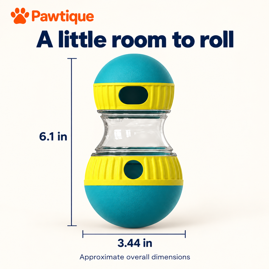 Treat dispenser dimensions of approximately 6.1 inches long and 3.44 inches wide