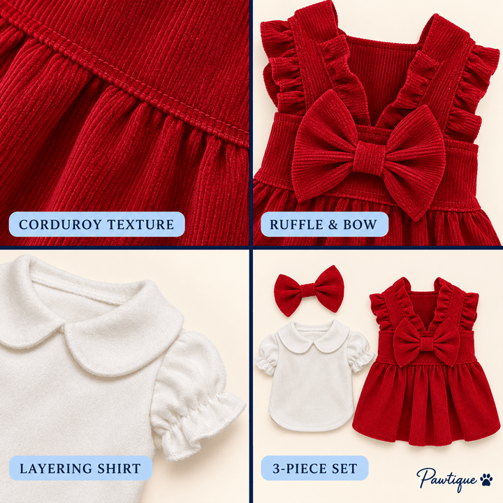 Pawtique RubyBelle™ 3-Piece Dog Dress Set - Pawtique