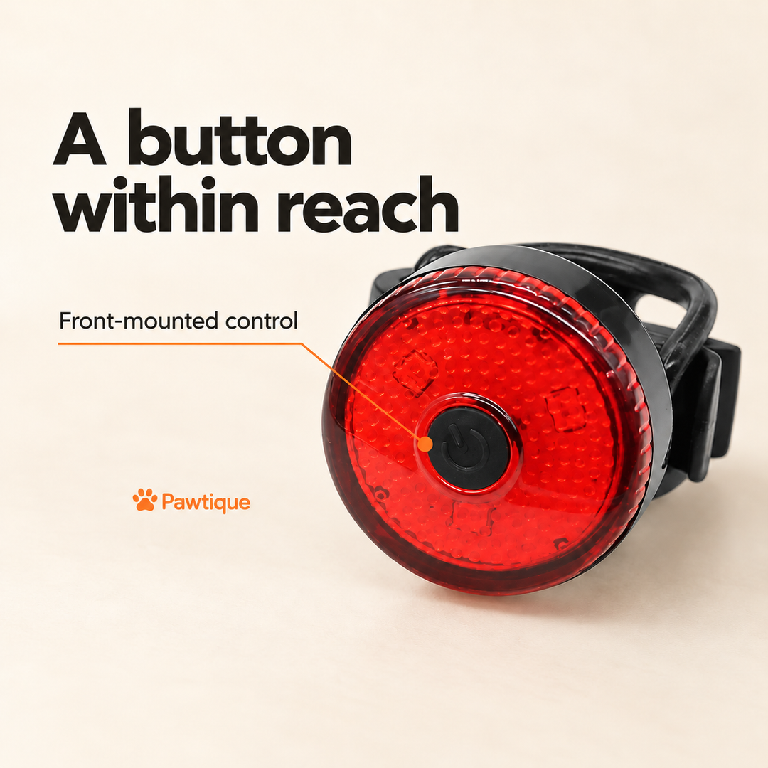 Front-mounted power button on red hard-clip collar light