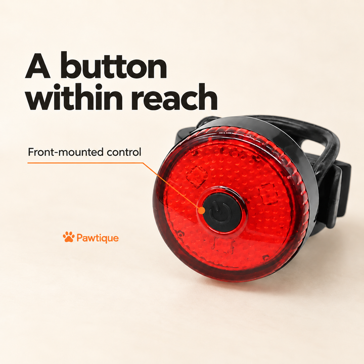 Front-mounted power button on red hard-clip collar light