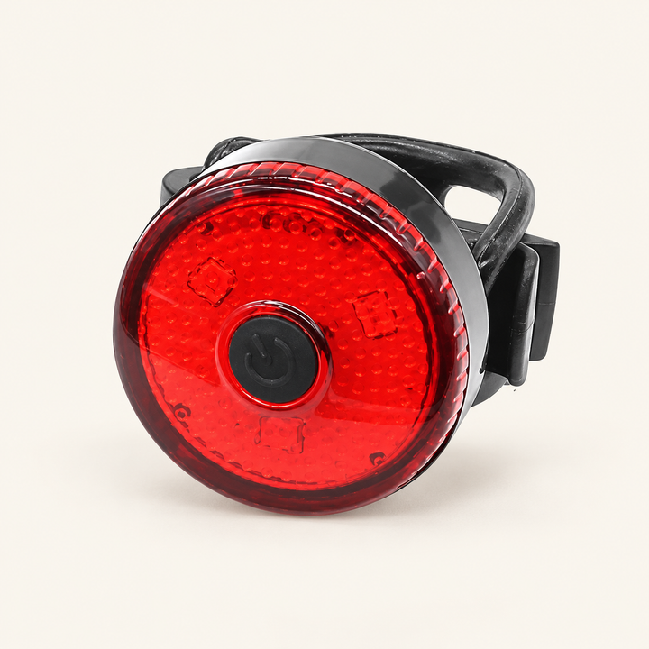 Red rechargeable LED collar light, hard-clip round body