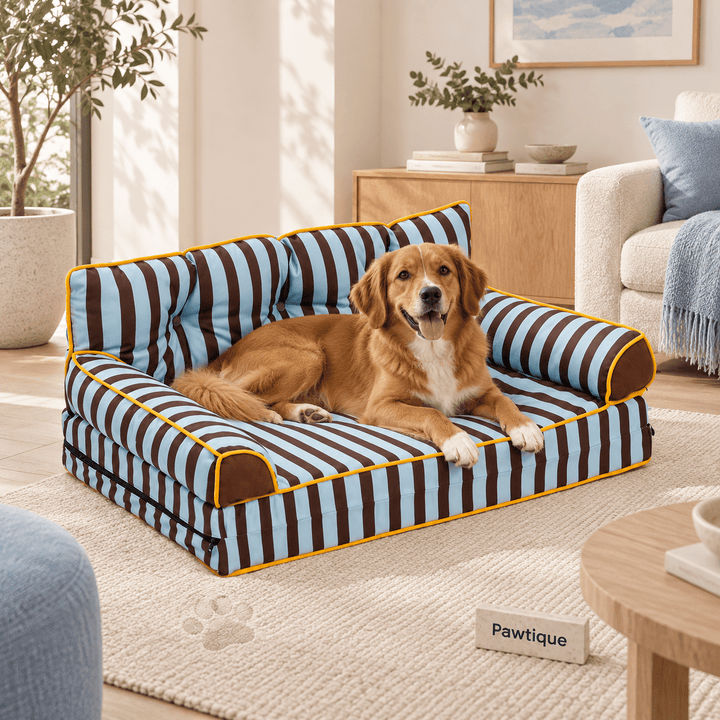 Pawtique SiestaStripe™ Convertible Dog Sofa Bed - Pawtique