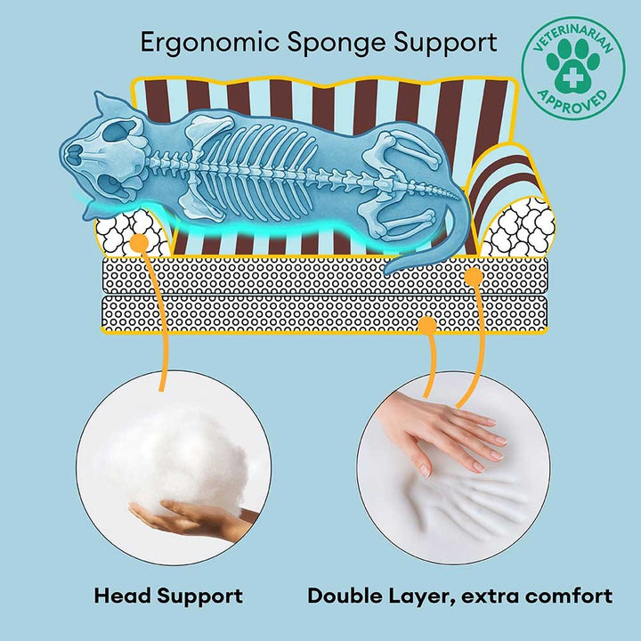 Pawtique SiestaStripe™ Convertible Dog Sofa Bed - Pawtique