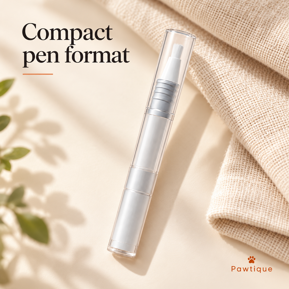 SmileDetail capped clear-and-silver pen on a cream surface