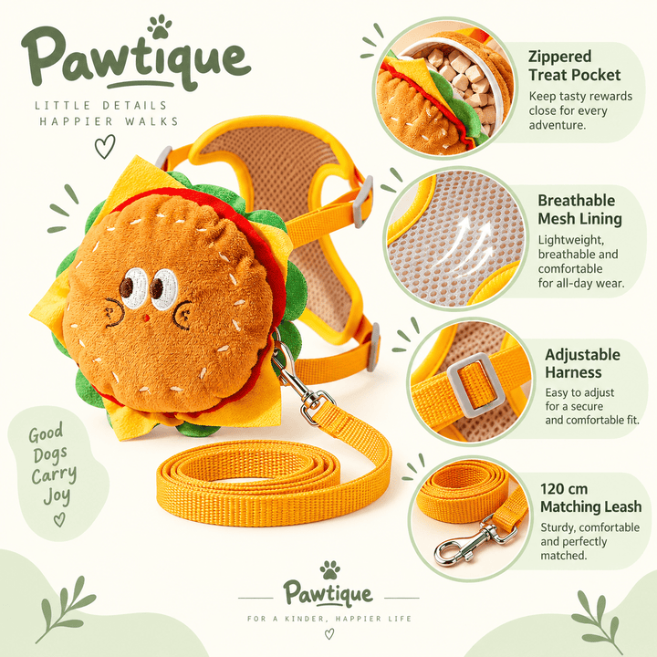Pawtique SnackPack™ Plush Treat Pouch Dog Harness &amp; Leash Set - Pawtique