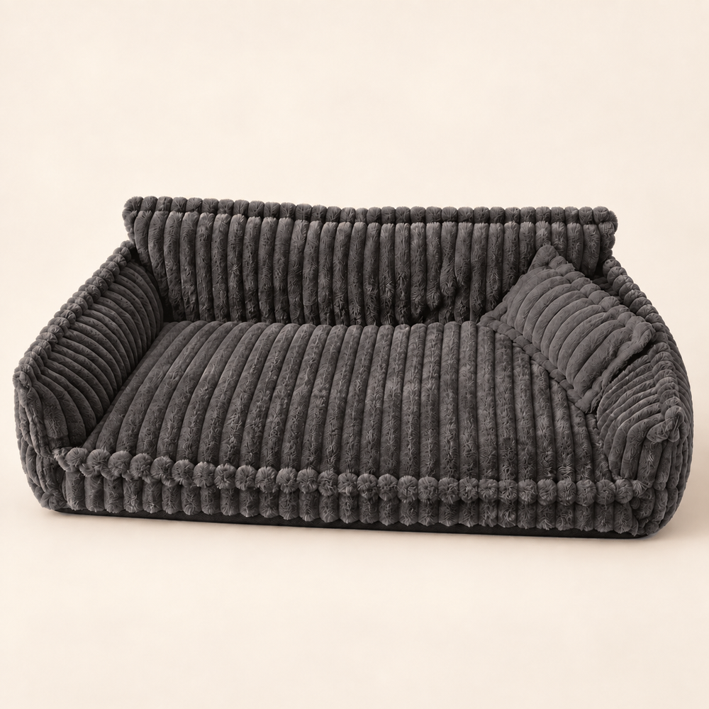 Pawtique SnoozyDream charcoal grey orthopedic ribbed dog sofa bed