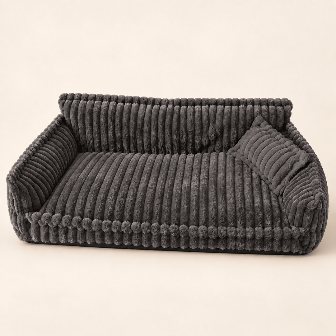 Pawtique SnoozyDream charcoal grey orthopedic ribbed dog sofa bed