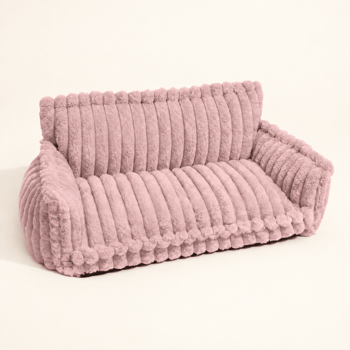 Pawtique SnoozyDream dusty pink orthopedic ribbed dog sofa bed