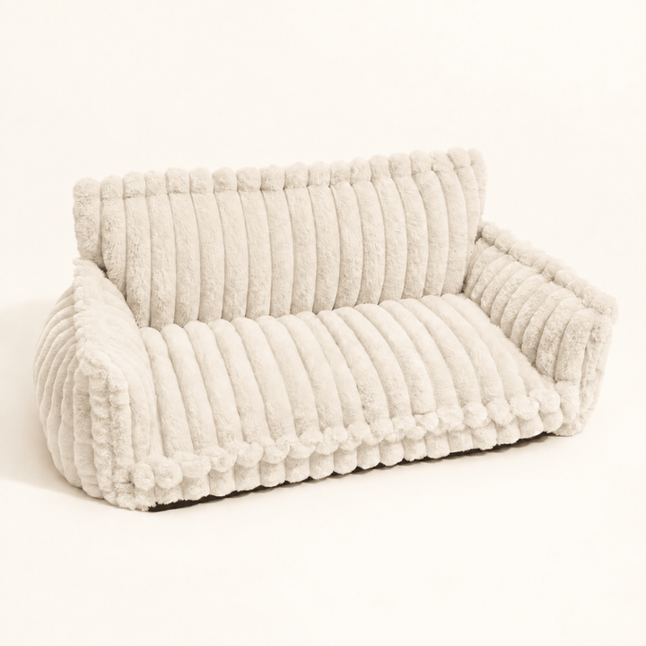 Pawtique SnoozyDream ivory orthopedic ribbed dog sofa bed