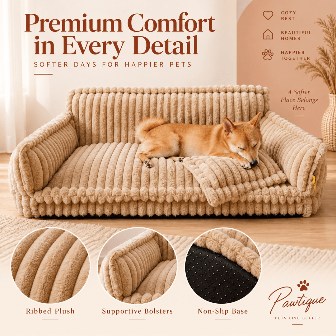 Pawtique SnoozyDream™ Ribbed Plush Bolster Dog Bed - Pawtique