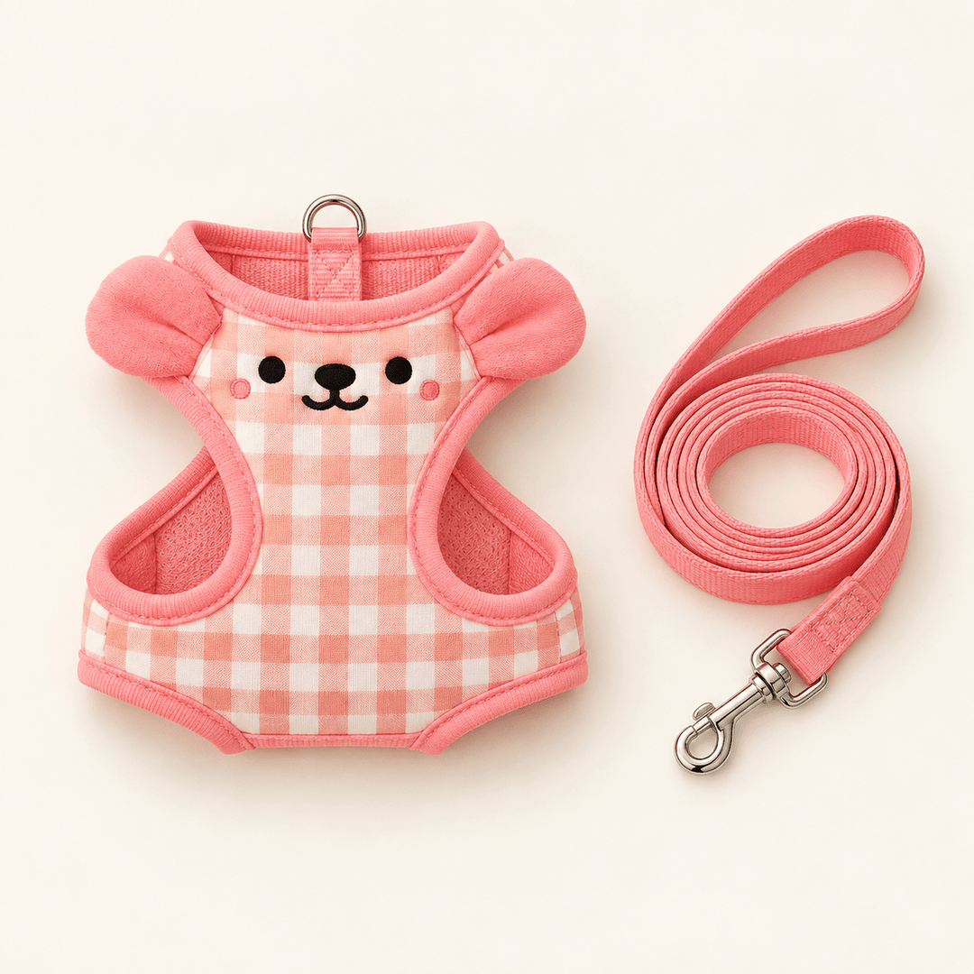 Pawtique SnuggleBear™ Gingham Vest Dog Harness & Leash Set - Pawtique